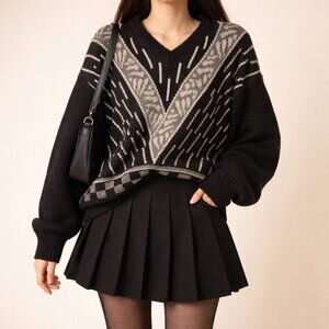 Vintage Wool Sweater Black Academia Slouchy Eclectic Grandpa Size Large